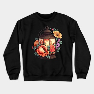 Cute Chinese Lantern Flower Design on Red Background Crewneck Sweatshirt